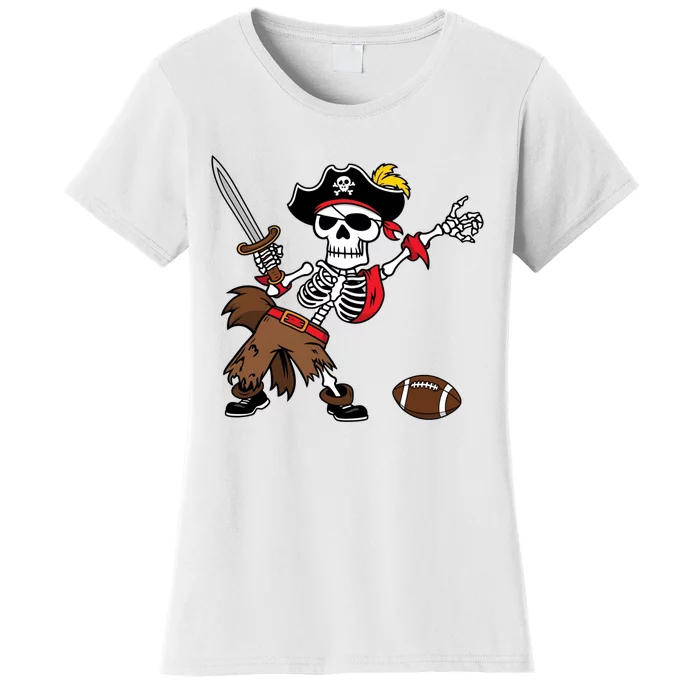 Skeleton Pirate Football Halloween Costume Design Women's T-Shirt