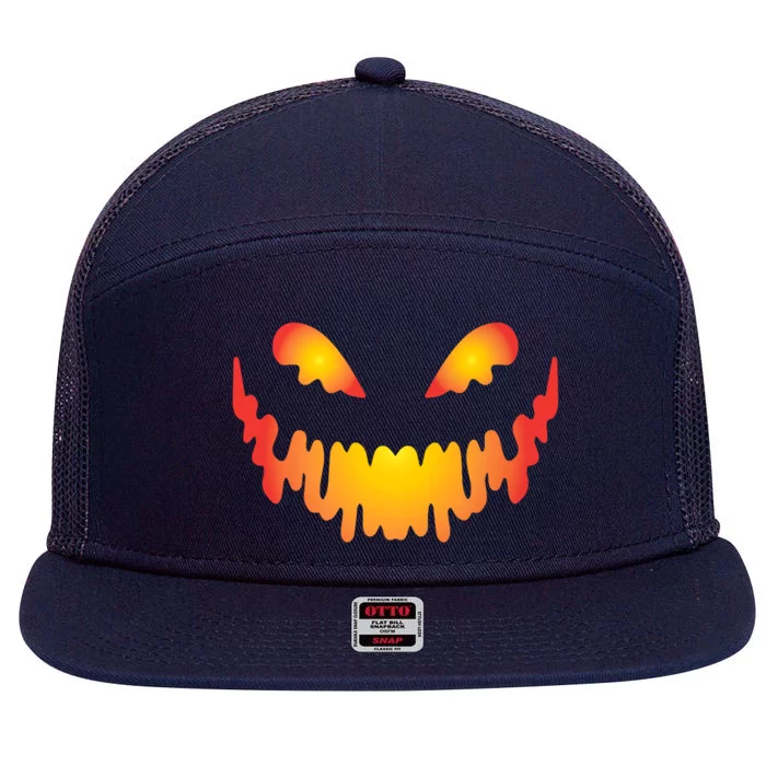 Scary Pumpkin Face Halloween Costume Premium 7 Panel Mesh Trucker Snapback Hat