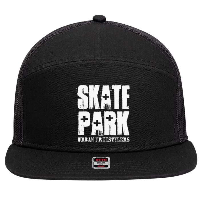 Skate Park Freestyle Skateboard Skater Gifts 7 Panel Mesh Trucker Snapback Hat