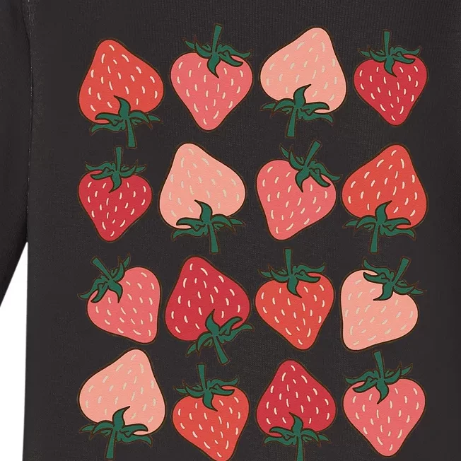 Strawberry Pattern Fruitarian Berry Strawberries Fruit Lover Baby Long Sleeve Bodysuit