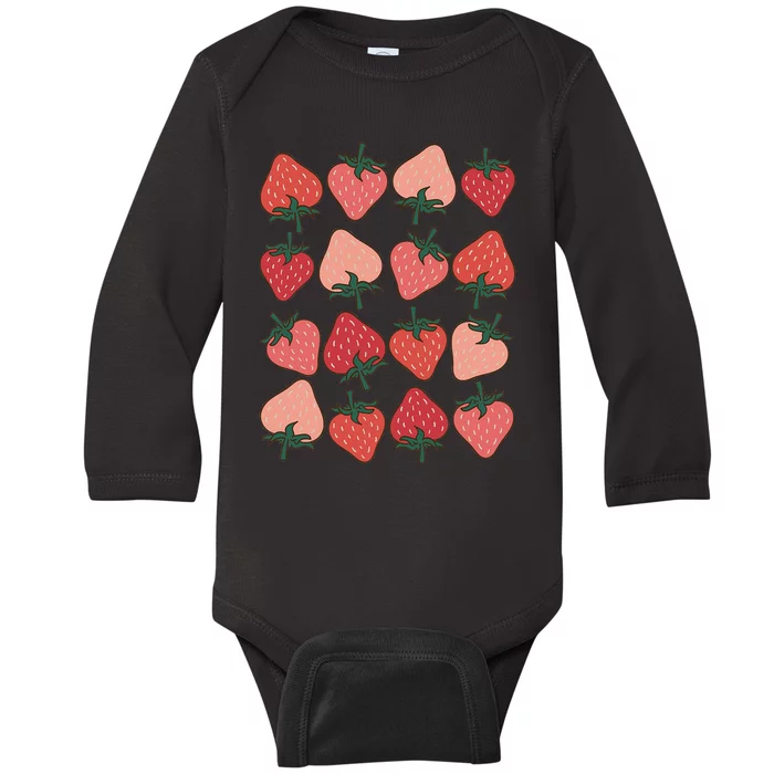 Strawberry Pattern Fruitarian Berry Strawberries Fruit Lover Baby Long Sleeve Bodysuit