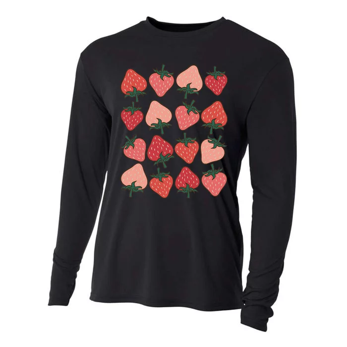 Strawberry Pattern Fruitarian Berry Strawberries Fruit Lover Cooling Performance Long Sleeve Crew