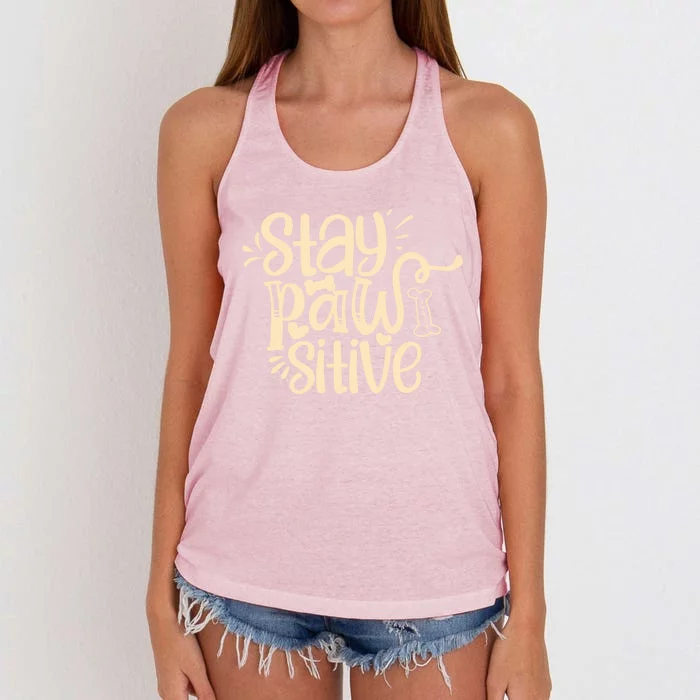 Stay Pawsitive Funny Gift Women's Knotted Racerback Tank