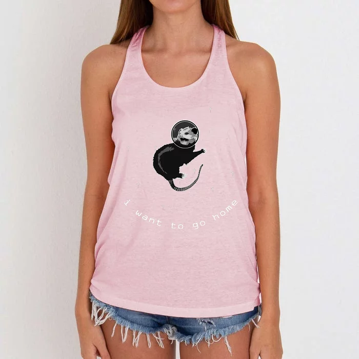 Space Possum Funny Introvert Anxiety Outer Space Women's Knotted Racerback Tank