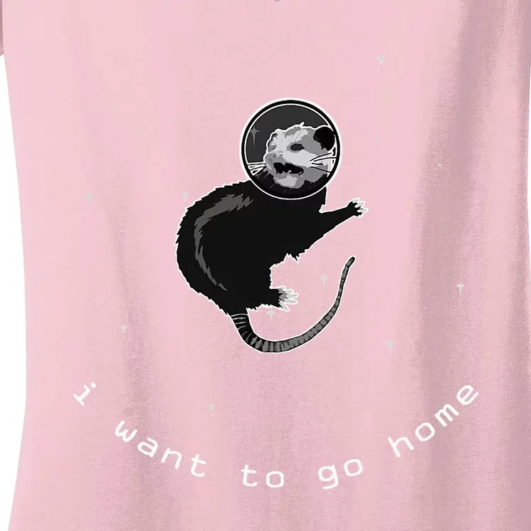 Space Possum Funny Introvert Anxiety Outer Space Women's V-Neck T-Shirt