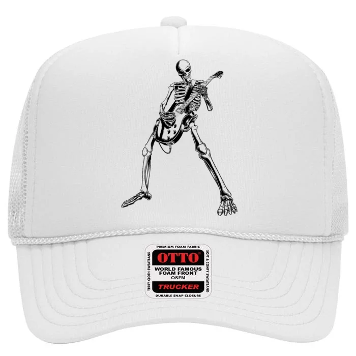 Skeleton Playing Guitar High Crown Mesh Trucker Hat