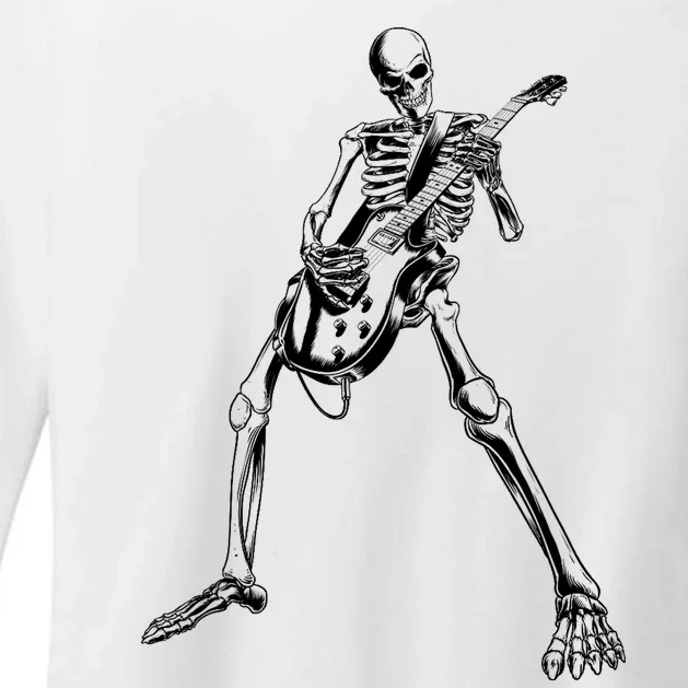 Skeleton Playing Guitar Womens CVC Long Sleeve Shirt