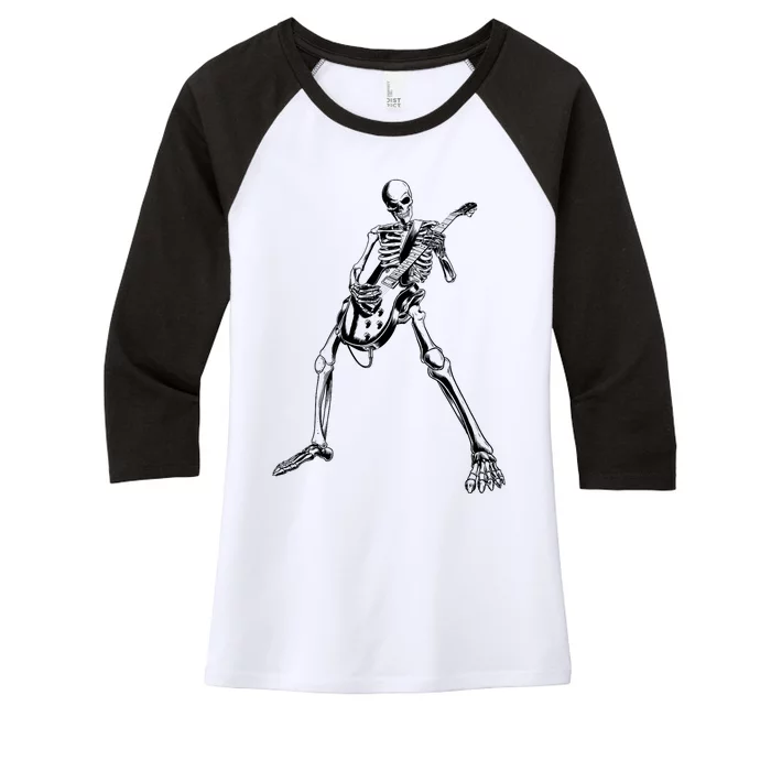 Skeleton Playing Guitar Women's Tri-Blend 3/4-Sleeve Raglan Shirt