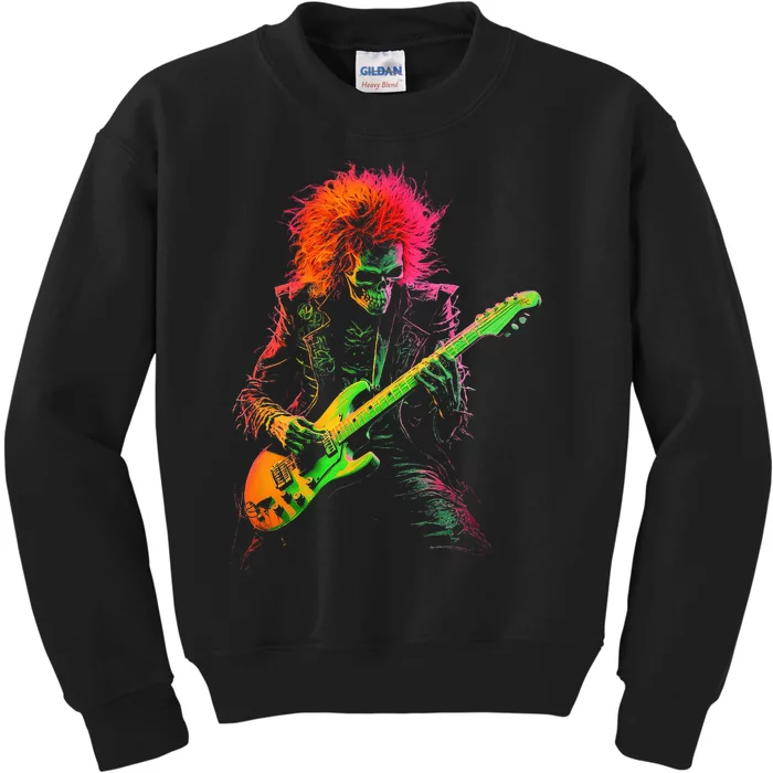 Skeleton Playing Guitar Rock Band Halloween Kids Sweatshirt