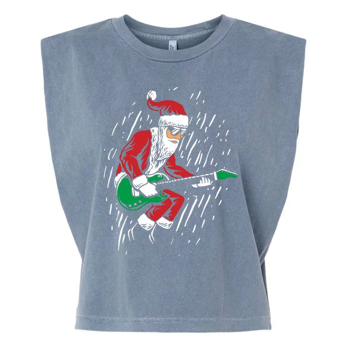 Santa Playing Guitar Christmas Pajama Musician Guitarist Garment-Dyed Women's Muscle Tee