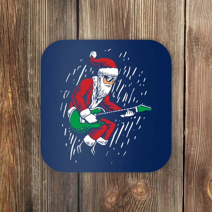 Santa Playing Guitar Christmas Pajama Musician Guitarist Coaster