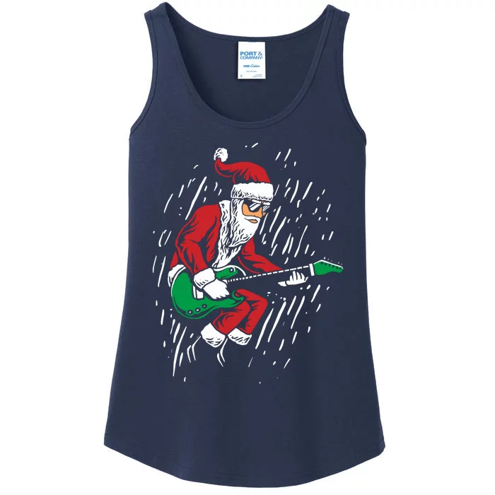 Santa Playing Guitar Christmas Pajama Musician Guitarist Ladies Essential Tank