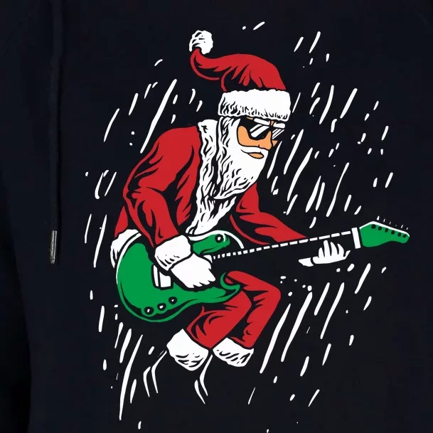 Santa Playing Guitar Christmas Pajama Musician Guitarist Womens Funnel Neck Pullover Hood