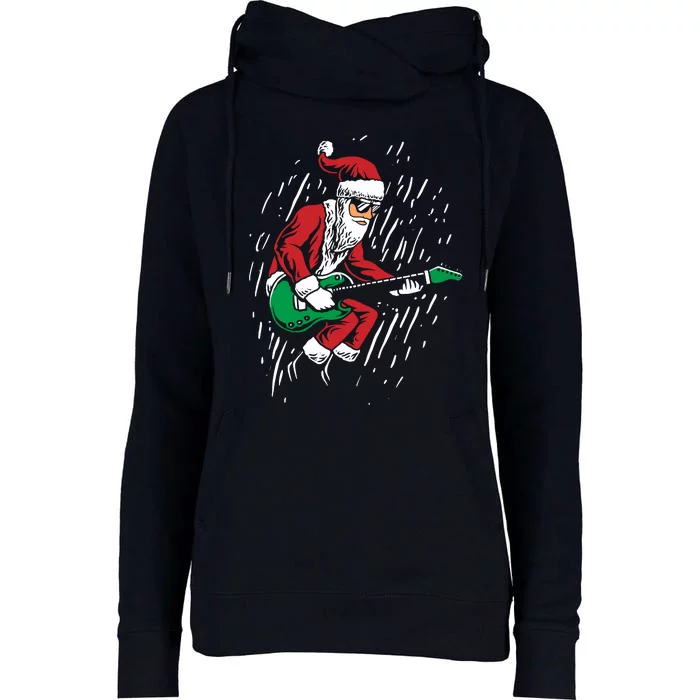 Santa Playing Guitar Christmas Pajama Musician Guitarist Womens Funnel Neck Pullover Hood