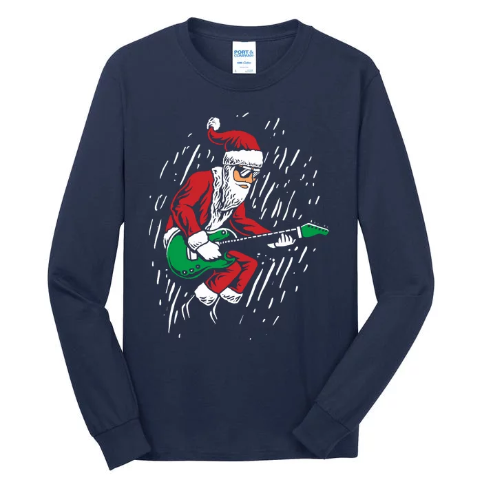 Santa Playing Guitar Christmas Pajama Musician Guitarist Tall Long Sleeve T-Shirt