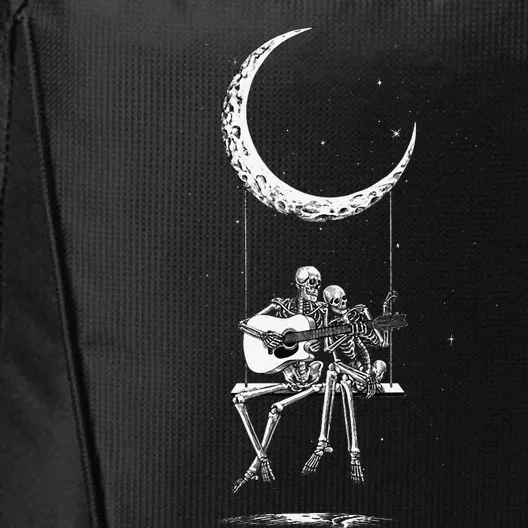 Skeleton Playing Guitar Graphic Band Tees Rock And Roll Moon City Backpack