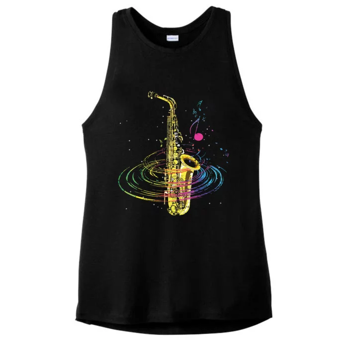 Sax Player Gift Idea Saxophonist Music Notes Saxophone Ladies Tri-Blend Wicking Tank