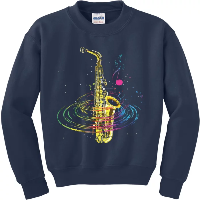 Sax Player Gift Idea Saxophonist Music Notes Saxophone Kids Sweatshirt