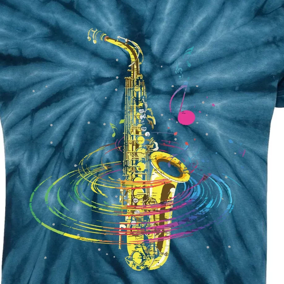 Sax Player Gift Idea Saxophonist Music Notes Saxophone Kids Tie-Dye T-Shirt