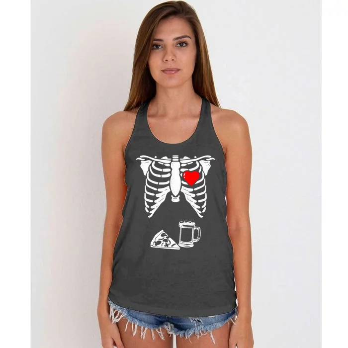 Skeleton Pregnancy Gift Pizza Beer Xray Halloween Soon Dad Gift Women's Knotted Racerback Tank