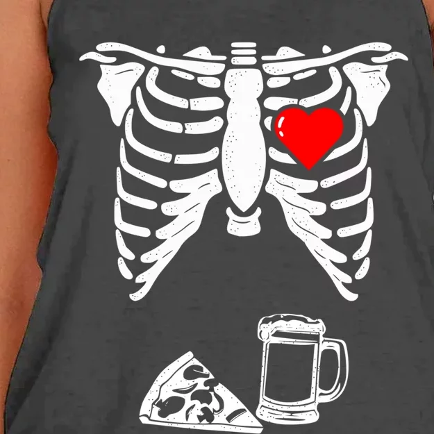 Skeleton Pregnancy Gift Pizza Beer Xray Halloween Soon Dad Gift Women's Knotted Racerback Tank