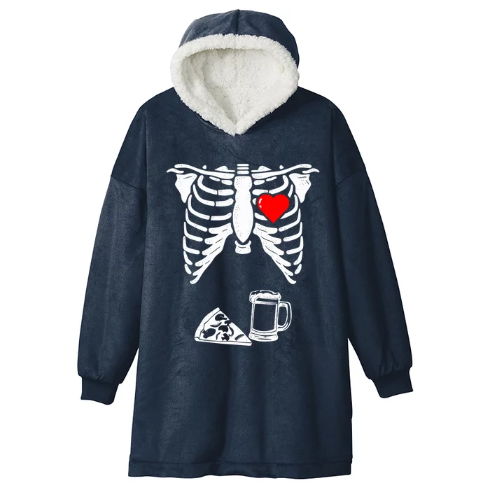 Skeleton Pregnancy Gift Pizza Beer Xray Halloween Soon Dad Gift Hooded Wearable Blanket