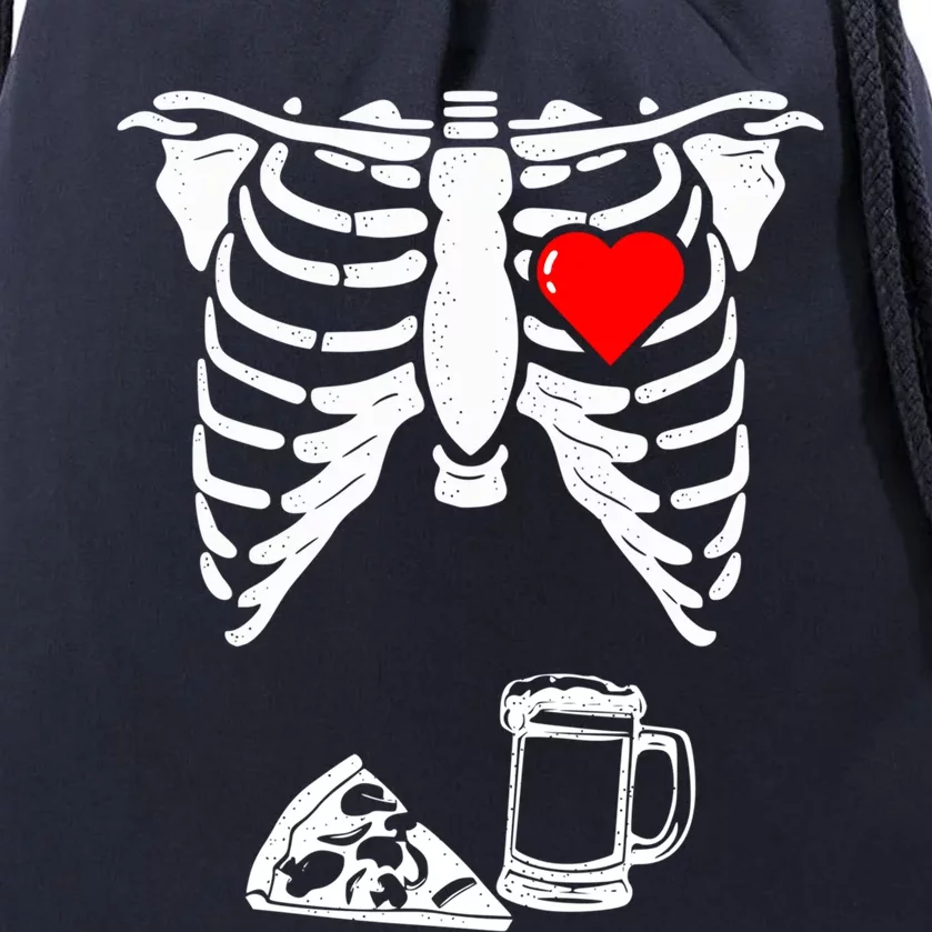 Skeleton Pregnancy Gift Pizza Beer Xray Halloween Soon Dad Gift Drawstring Bag