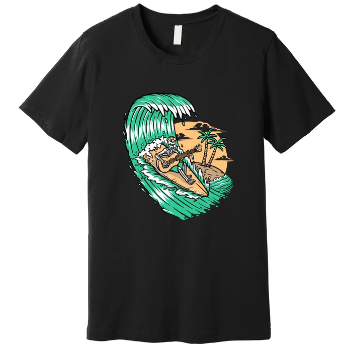 Surf Playing Guitar While Surfing Gift Premium T-Shirt