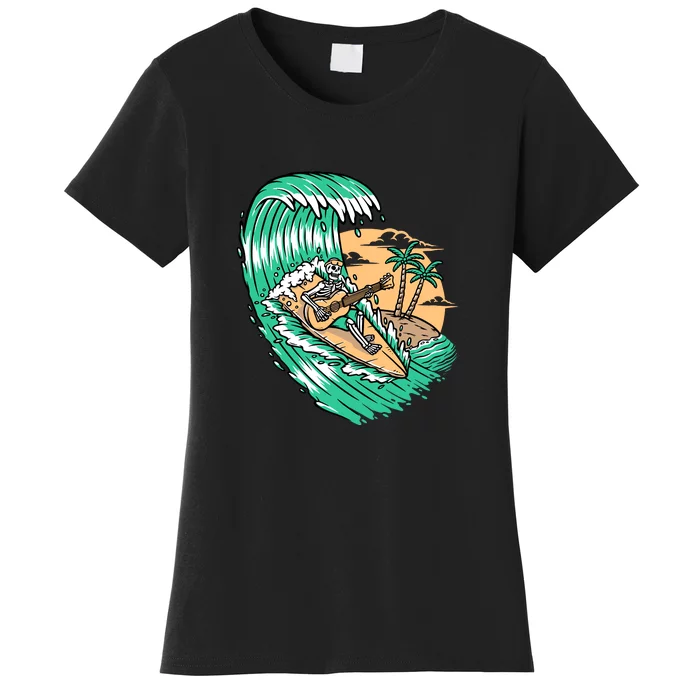 Surf Playing Guitar While Surfing Gift Women's T-Shirt