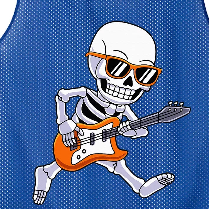 Skeleton Playing Guitar Rock & Roll Halloween Mesh Reversible Basketball Jersey Tank