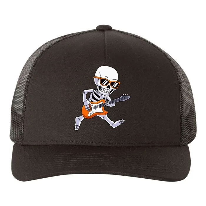 Skeleton Playing Guitar Rock Roll Kids Halloween Yupoong Adult 5-Panel Trucker Hat