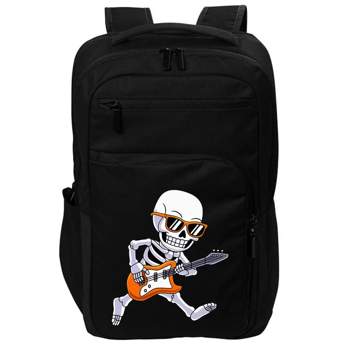 Skeleton Playing Guitar Rock Roll Kids Halloween Impact Tech Backpack