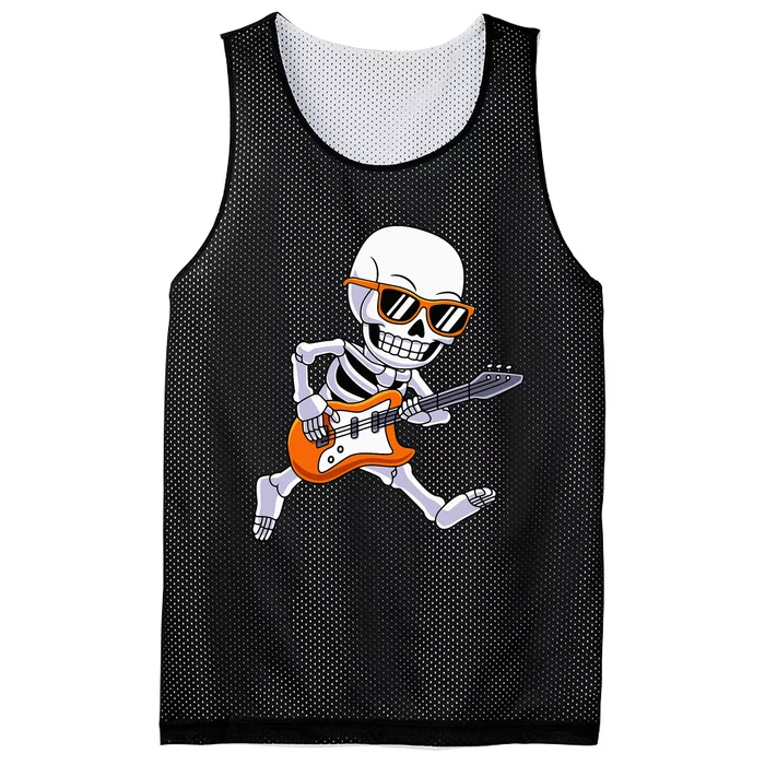 Skeleton Playing Guitar Rock Roll Kids Halloween Mesh Reversible Basketball Jersey Tank