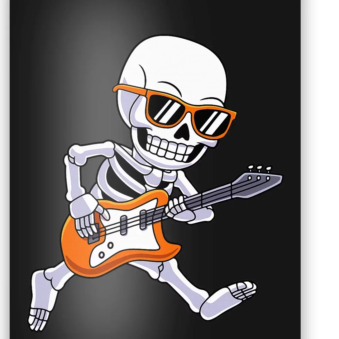 Skeleton Playing Guitar Rock Roll Kids Halloween Poster