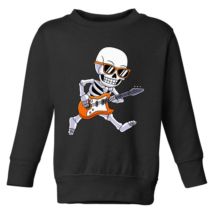 Skeleton Playing Guitar Rock Roll Kids Halloween Toddler Sweatshirt