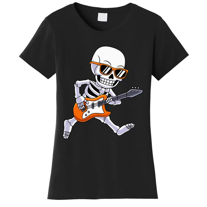 Skeleton Playing Guitar Rock Roll Kids Halloween Women's T-Shirt