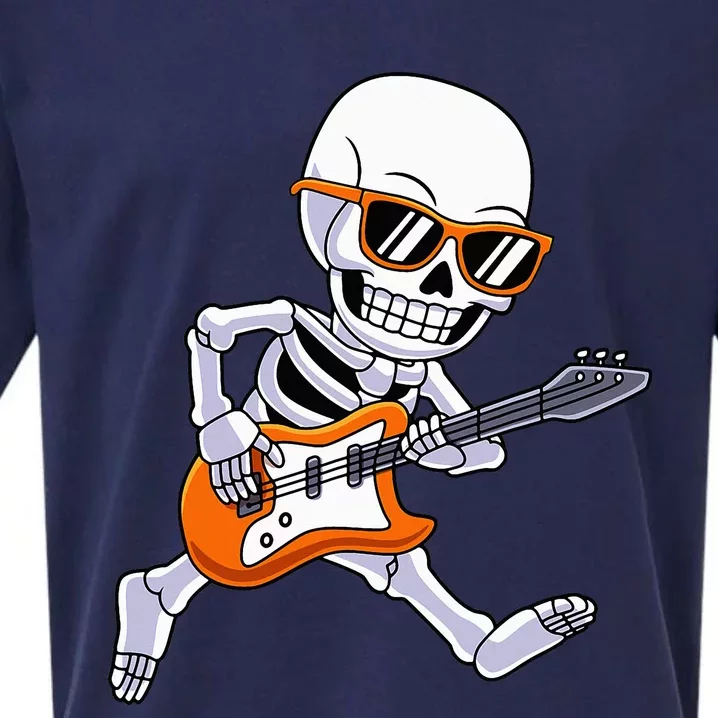 Skeleton Playing Guitar Rock Roll Kids Halloween Sueded Cloud Jersey T-Shirt