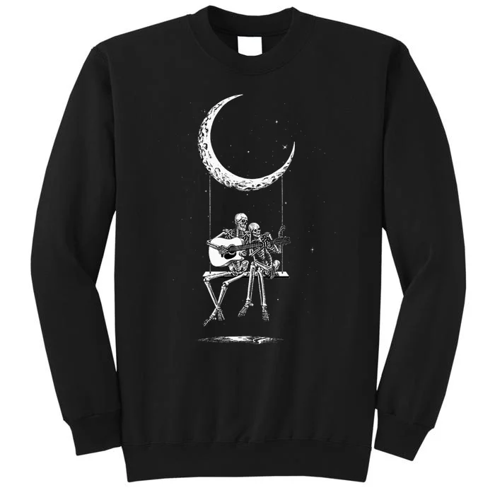 Skeleton Playing Guitar Band S Rock And Roll Moon Sweatshirt