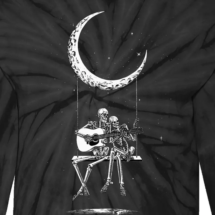 Skeleton Playing Guitar Band S Rock And Roll Moon Tie-Dye Long Sleeve Shirt