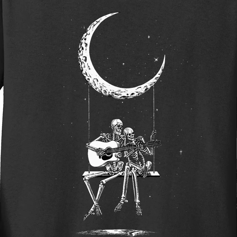 Skeleton Playing Guitar Band S Rock And Roll Moon Kids Long Sleeve Shirt