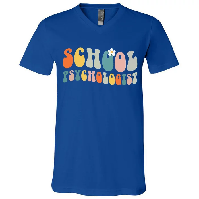 School Psychologist Groovy Retro Vintage Psychology Teacher V-Neck T-Shirt