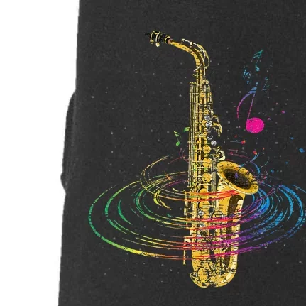 Sax Player Gift Idea Saxophonist Music Notes Saxophone Doggie 3-End Fleece Hoodie