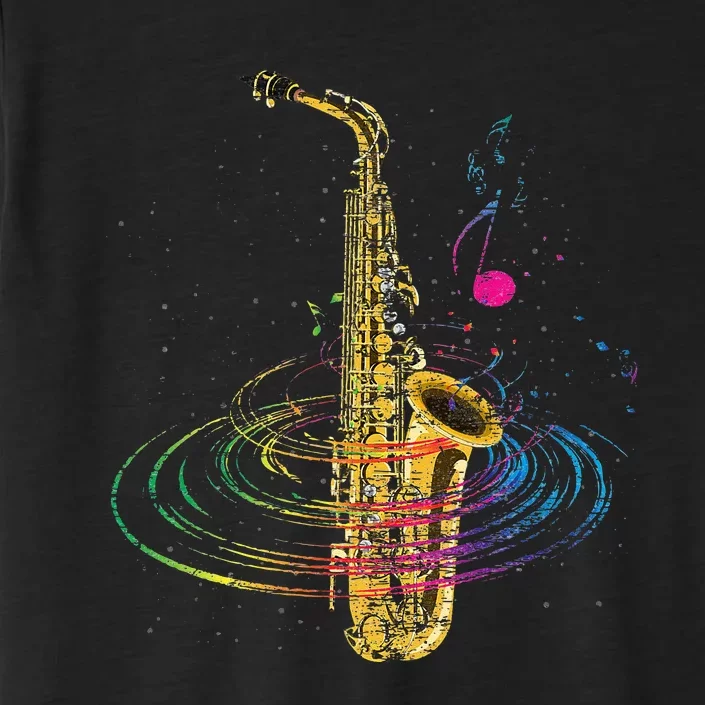 Sax Player Gift Idea Saxophonist Music Notes Saxophone ChromaSoft Performance T-Shirt