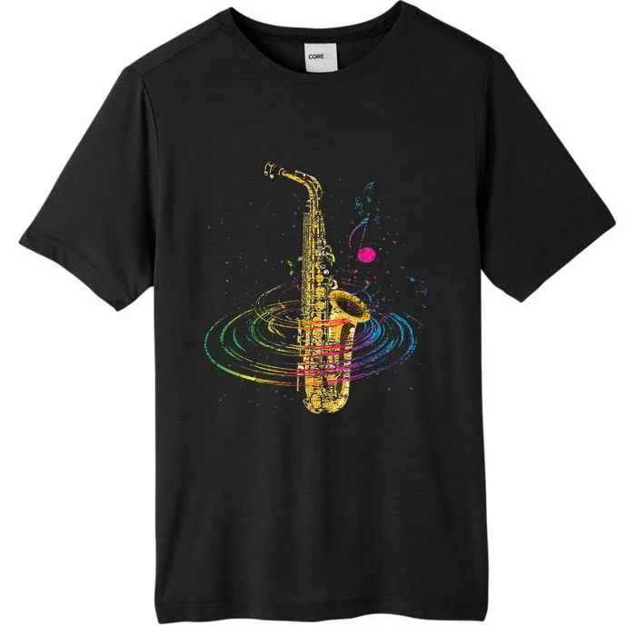 Sax Player Gift Idea Saxophonist Music Notes Saxophone ChromaSoft Performance T-Shirt