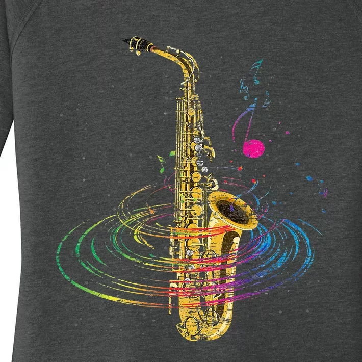 Sax Player Gift Idea Saxophonist Music Notes Saxophone Women's Perfect Tri Tunic Long Sleeve Shirt