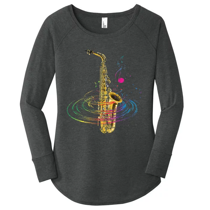 Sax Player Gift Idea Saxophonist Music Notes Saxophone Women's Perfect Tri Tunic Long Sleeve Shirt