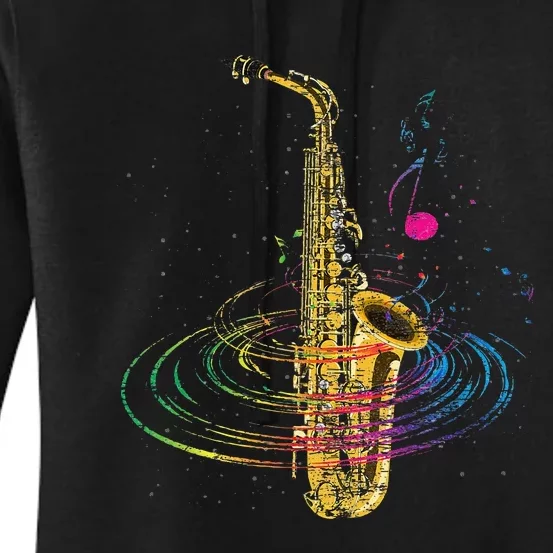 Sax Player Gift Idea Saxophonist Music Notes Saxophone Women's Pullover Hoodie