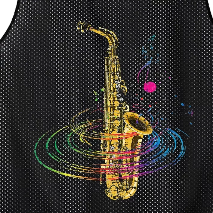 Sax Player Gift Idea Saxophonist Music Notes Saxophone Mesh Reversible Basketball Jersey Tank