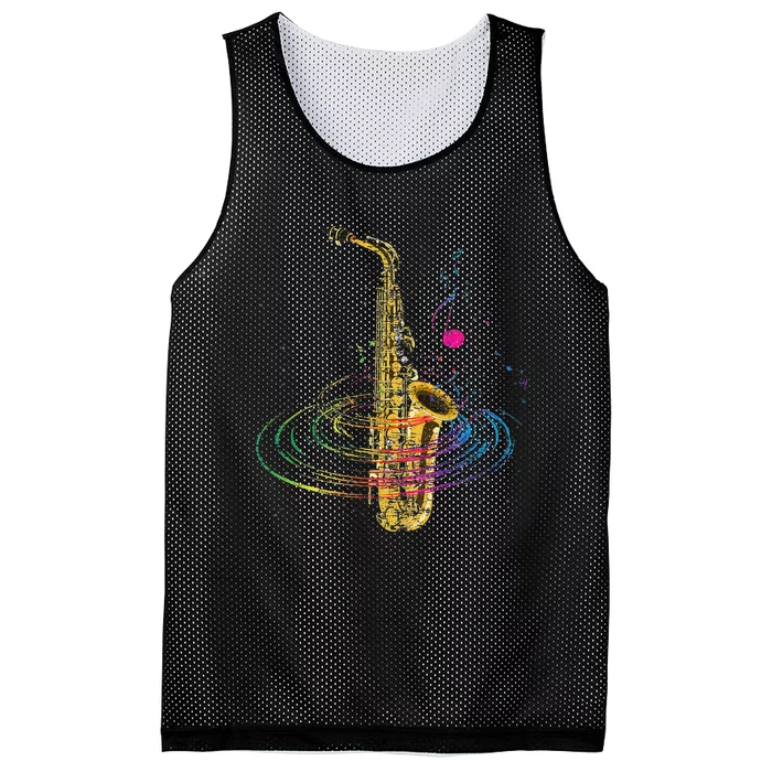 Sax Player Gift Idea Saxophonist Music Notes Saxophone Mesh Reversible Basketball Jersey Tank