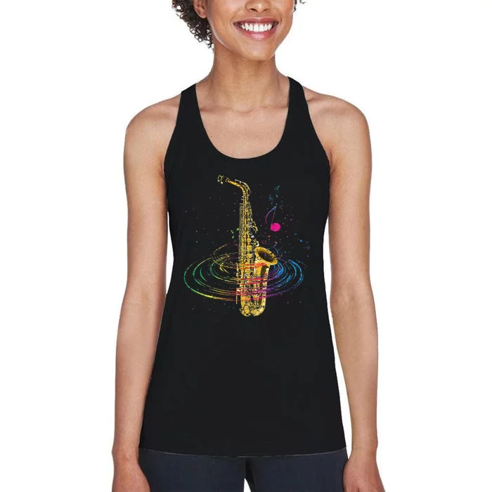 Sax Player Gift Idea Saxophonist Music Notes Saxophone Women's Racerback Tank